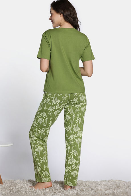 Zivame Nature Trails Knit Cotton Pyjama Set -Turtle Green — image 4
